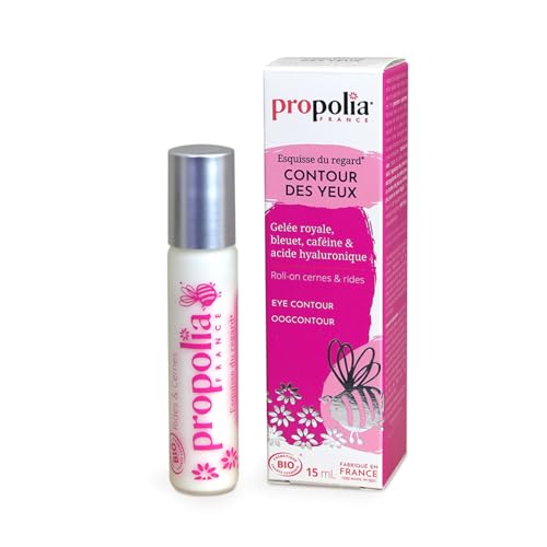 PROPOLIA - Bio - Contour des Yeux - Soin défatiguant, anti-rides et anti-cernes - Gelée royale, Bleuet, Marron d’inde & Caféine - Fabriqué en France - Roll-on 15 ml