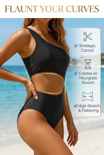 Image of Women's One Piece Swimsuit- One Shoulder Bathing Suit Cutout Tummy Control Swimwear
