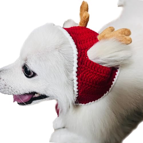 MITOCAPY Chifres de Natal feitos à mão para cães, chifres de rena antiderrapantes, chapéu de cachorr