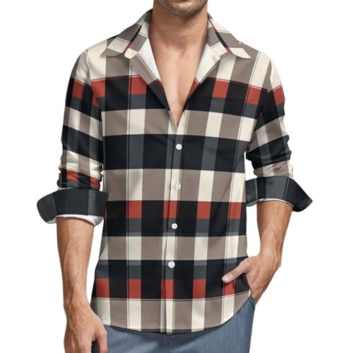 Mens Plaid Button Down Shirts Long Sleeve Vintage 1980s Casual Shirt Western Shirts3