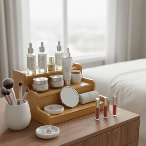 Deconox 3 Katlı Doğal Bambu Baharatlık Rafı | Çok Amaçlı Mutfak ve Banyo Düzenleyici | Merdiven Tipi Tezgah Üstü Organizer | 24x22x11 cm - Görsel 3