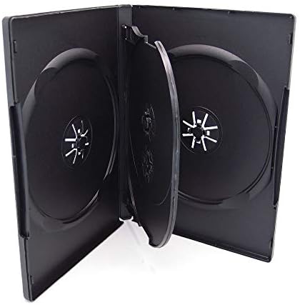 10 Pack Maxtek Standard 14mm Black Quad 4 Disc DVD Cases with Double Sided Flip Tray and Outter Clear Sleeve