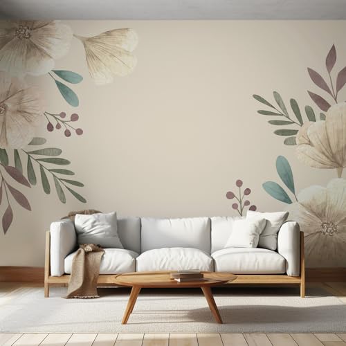 Papier peint beige décoratif grand format pour rénovation murale salon