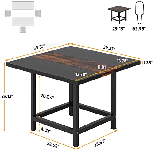 Tribesigns Square Dining Table For 4 People, Farmhouse 39.4"X 39.4"X29.5 “ Inches Wooden Kitchen Table,Industrial Dinning Table Patio Table For Backyard,Dinning Room &Small Space, Black&Retro #TOP1