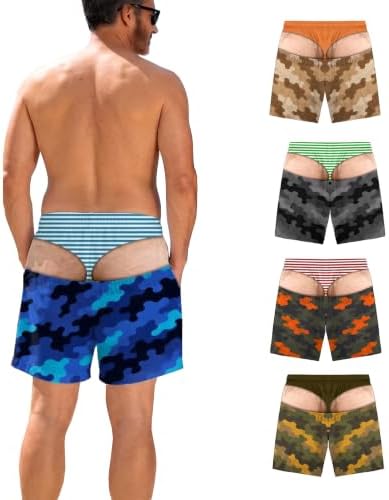 STYQUAL Men's Swim Trunks Funny Hairy Butt Cheek Gag Beach Shorts (Y)