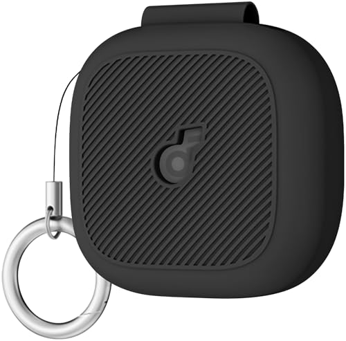 Geiomoo Silicone Case for Anker Soundcore P31i, Soft Flexible Scratch Resistant Protective Cover with Carabiner (Black)