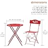 Alpine Corporation Indoor/Outdoor 3-Piece Bistro Set Folding Table and Chairs Patio Seating, Red