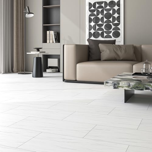 Funstick 41-DM51-15-E 12 Inchx24 Inch 15 Pcs White Marble Vinyl Flooring Peel And Stick Floor Tile Waterproof Removable Peel And Stick Flooring thumb #1