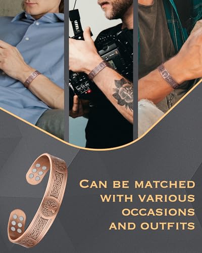 Jeracol Kupfer Armband Männer Herren und Frauen,18 Ultrastarke Magnete 99% Reines Kupfer Verstellbar mit Geschenkbox