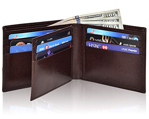 NeoMonte Handmade RFID Leather Bifold Wallets For Men in Multiple Colors offering 9 Cards and 1 ID Slots