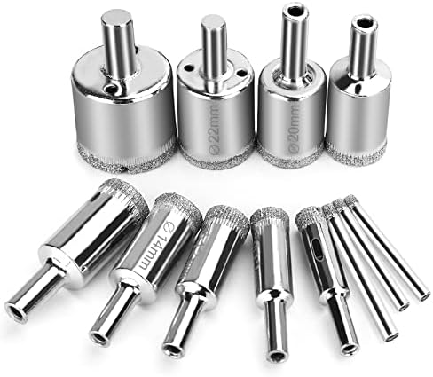 12 Pcs Diamond Drill Bits for Ceramic, Diamond Hole Saw Drill Bit Set Kit, Premium Glass Drill Bit for Bottles, Pots, Marble, Granite Stone, Tile Cutting 0.16 Inch - 1.18 Inch๏ผ4 mm - 30 mm๏ผ YLYL