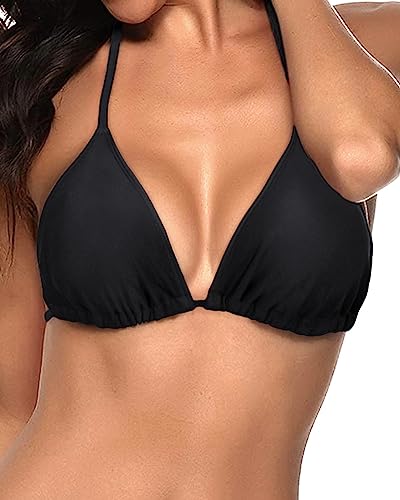 Tempt Me Women Black Triangle Bikini Top String Bathing Suits Top Halter Swimsuit Top L #TOP14