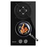 Cecotec Piastra a gas 2 fuochi Bolero Squad GN 2200S Glass Black. 5,25 kW, pronta per gas naturale, vetro nero, griglia completa in ghisa, bruciatore wok tripla corona, accensione elettrica