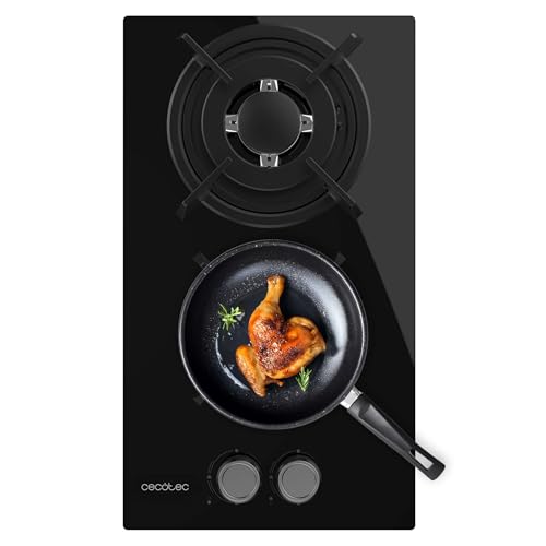 Cecotec Table de Cuisson à Gaz 2 Feux Bolero Squad GN 2200S Glass Black. 5,25kW, Prête pour le Gaz Naturel, Verre Noir, Grille Complète en Fonte, Brûleur...