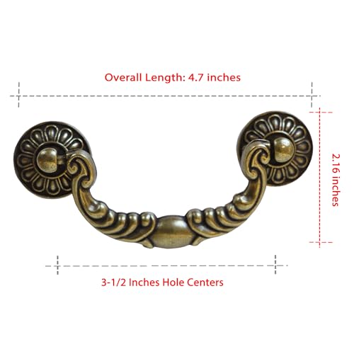 HOUSEHOOK 6 Pack Vintage Drop Bail Pulls, 3-1/2 Inch Hole Centers (90mm), Antique Brass Cabinet Handles for Dresser Drawer Cupboard Wardrobe by HOUSEHOOK - Image 2