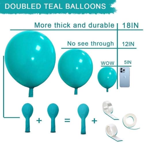 Image of Teal Balloons Turquiose Double Stuffed Balloon Garland Arch Kit Latex Different Sizes For Birthday Baby Shower Dolphin Mermaid Engagement Anniverasry Party Decoration | Turquiose Teal Blue Balloon Garland Kit For Birthday Baby Shower Dolphin Engagement Anniverasry Party Decoration