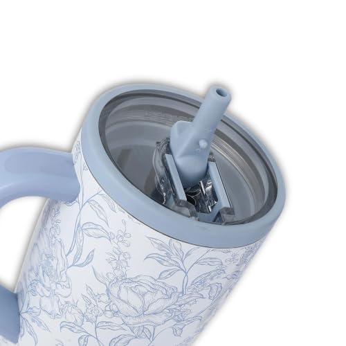 Image of Ice Shaker 32 oz Tumbler with Handle and Straw | 32oz Bleu Toile | Cold for 30+ Hours | 2-in-1 Tumbler Shaker Bottle | Odor-Free 32 ounce Bottle for Water, Protein Shakes, Smoothies, Cocktails