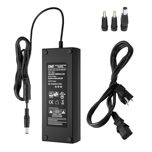 Hiseeu 52V 3A Power Supply Adapter,AC 100V-240V to DC 52V 3A 156W Switching Charger with Power Cord,5.5mm*2.1mm Plug Transformer for PoE NVR/Switch/Injector