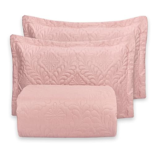 Kit Colcha Cobre Leito Camili Super King Dupla Face 3 Peças Ultrassônico (Rosê)