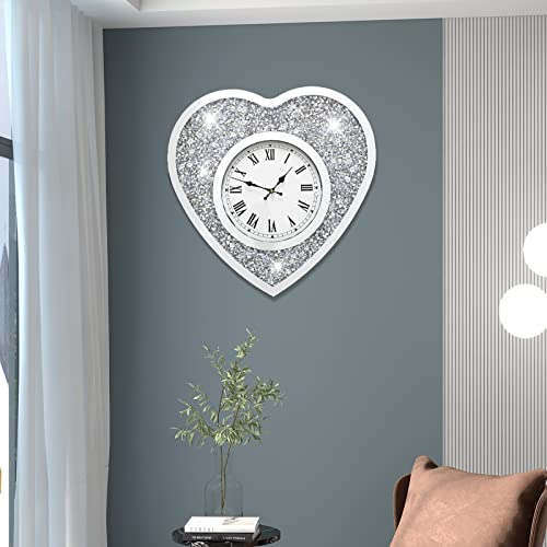 Yijidecor Large Wall Clock For Living Room Decor Silver Mirror Clock Crystal Crush Mirrored Sparkle Twinkle Bling Diamond Decor Wall Clock For Bedroom Office Decor Glass Mirror Home Decor Indoor… #TOP11