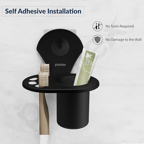 Image of Plantex Royal Self Adhesive Stainless Steel Tooth Brush Holder /Tumbler Holder /Bathroom Accessories (Black, Powder Coated)
