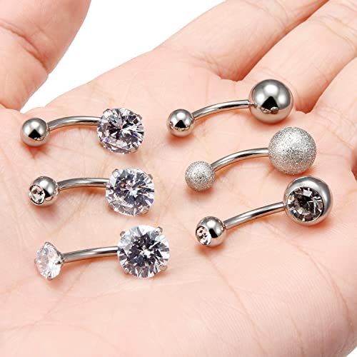 14G Belly Button Rings Belly Rings For Women Men Stainless Steel Cz Belly Piercing Jewelry Surgical Steel Clicker Belly Button Rings Curved Navel Ring Barbell Body Jewelry Piercing Silver 10Mm 6Pcs #TOP5