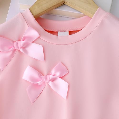 Eqenkely Ensemble Vêtement Bébé Fille 2 Pièces T-shirt Tee à Manches Courtes et Jeans et Short Pantalons Elegant d'été Vêtements Set Rose 7 Ans – vue 5