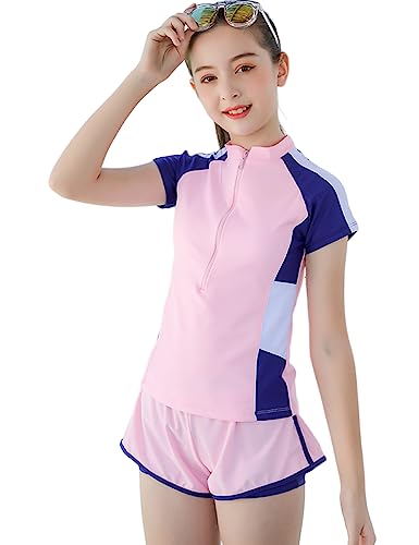 Image of KORADI Girls Swimsuits Rash Guard Swim Set Kids Two-Piece Bathing Suits Teen Swimwear Beach Shorts Sun Protection Swim Shirts