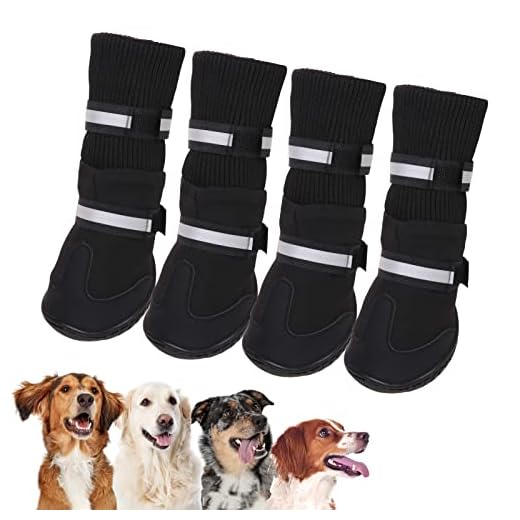 SUNFURA Warm Dog Boots Winter Dog Shoes, Reflective Large Dog Booties with Rugged Anti-Slip Sole and Fleece Lined for Hiking, Outdoor Pet Sneakers Paw Protectors for Medium Large Dogs