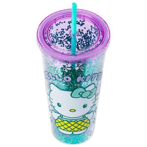 Image of Silver Buffalo Sanrio Hello Kitty Summer Pineapple, Plastic Cold Cup, 32oz | Bod Ready, Swimsuit, Confetti, Includes Lid and Straw, 0.95 Liters