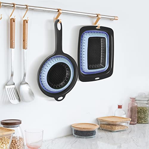 Comuster Set - 2 Collapsible Colanders (Strainers), Sizes 7.8" - 2 Quart And 9" - 3 Quart - Perfect For Your Vegetables, Fruits, Pasta & More - With Handle And Square Folding Colander (Blue ) #TOP7