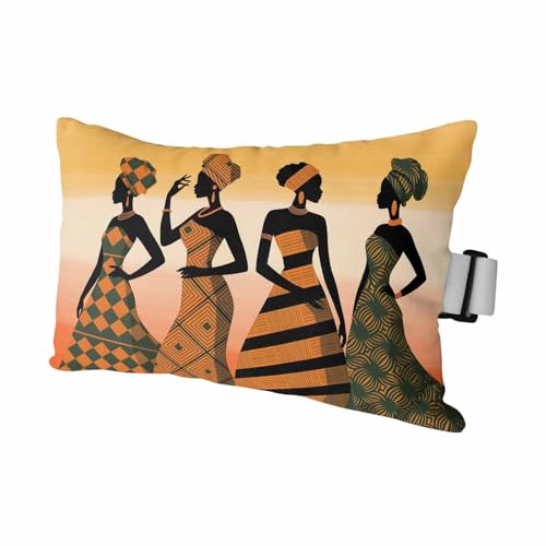 Chaise Lounge Headrest Pillow 1 Pack, African Black Waterproof Chair Pillows with Insert & Adjustable Elastic Strap for Beach Pool, Nation Women Orange Southwest Geometric Outdoor Patio Pillow