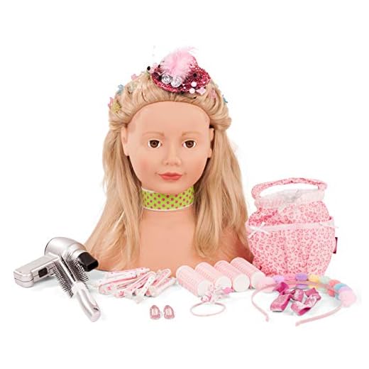 Götz 1792055 Hårverk Lollipop Signature Edition, blont hår, bruna ögon – 28 cm högt toaletthuvud och sminkhuvud i 50 delar set – lämplig för flickor från 3 år