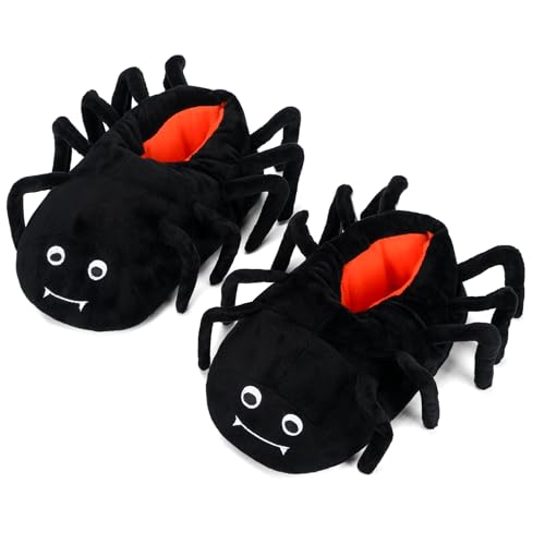 Newcotte Halloween Spider Slippers Halloween Stuff Fluffy Plush Slippers Fuzzy Animals Cute Cartoon Warm Shoes for Women Men Home Party Supplies Gifts Outdoor Indoor Bedroom