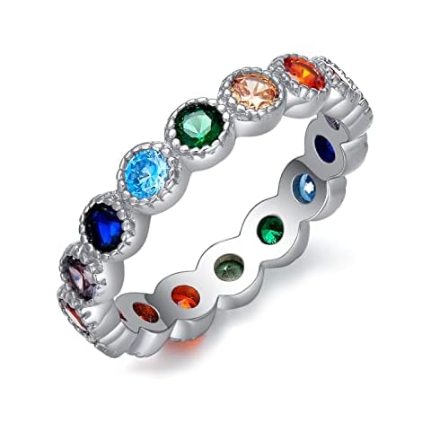MBSUUH Chakra Ring 925 Sterling Silver Round 7 Colorful Cubic Zirconia Chakra Rainbow Ring for Women(size 10) Cover