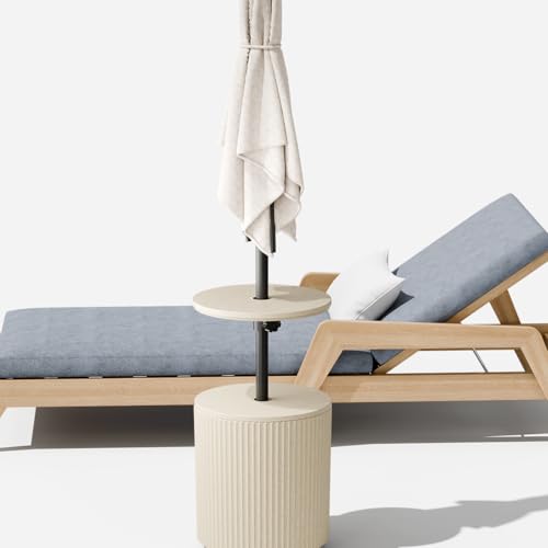 Diyfire Umbrella Table, Umbrella Side Table, Patio Umbrella Table Tray with Hole, Beach Umbrella Base Table, Outdoor Table with Umbrella Hole for Garden, Balcony, Deck, Poolside, Beige by Diyfire - Image 7