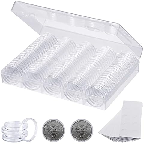 YAXIDAEVER 100pcs Coin Holder Capsules,Plastic Coins Case Container Holder with Storage Organizer Box for Coin Collection Supplies(17/20/ 25/27/ 30 mm) Cover