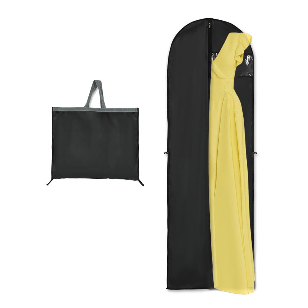 Dress Bag, Full Length Travel Suit Bag with Zipper, Gown Garment Bag Clothes Covers Long Translucent Waterproof Dustproof Protector Bags for Storage Travel -180cm×60 cm (Black)