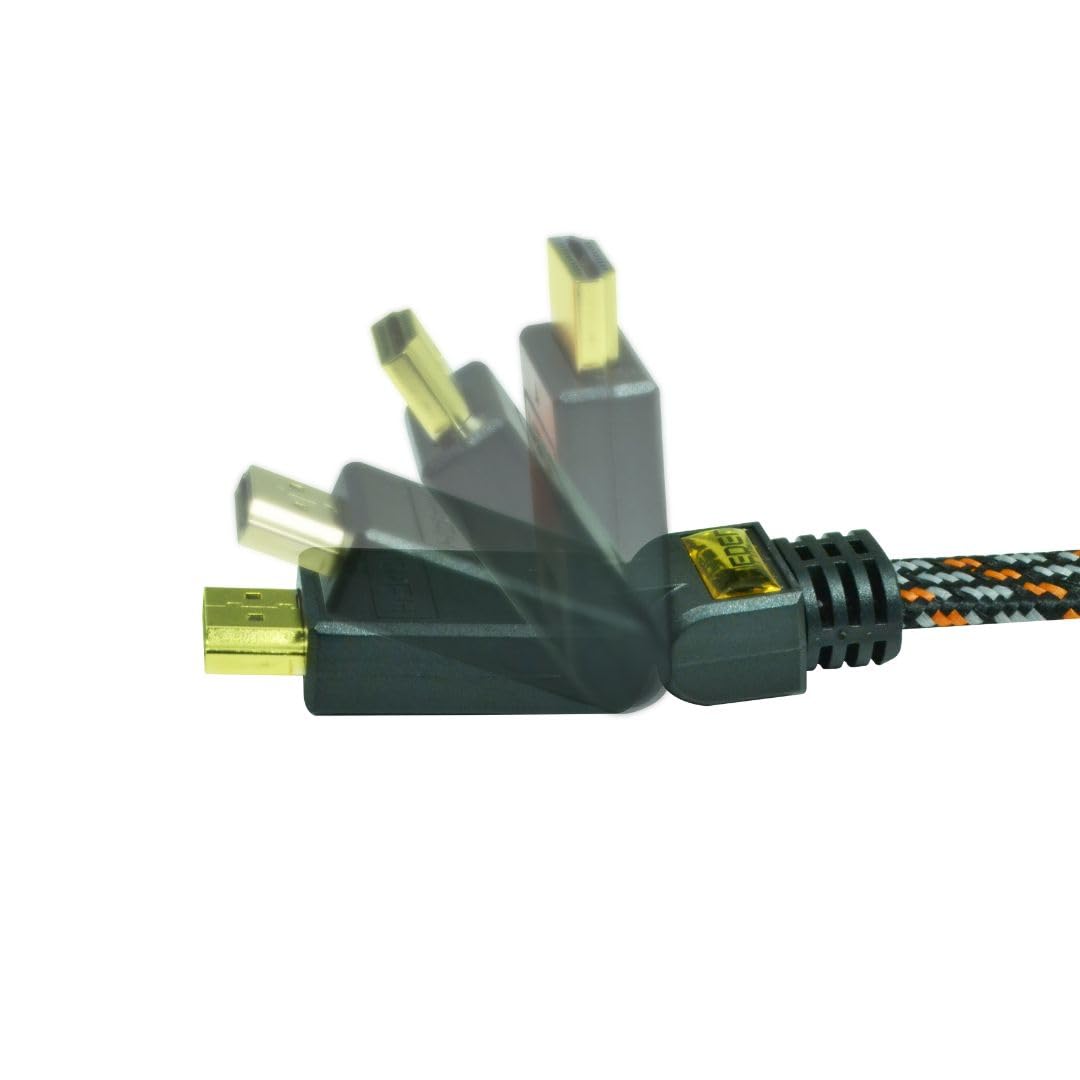 Cavo HDMI 1.4 M/M, spina Oro 2 metri, Nylon intrecciato, Ehternet 1 lato 90° fissi, 1 lato inclinabile Venduto in Cavalier