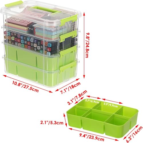 Image of plastic boxes for Storage transparent boxes for storage, Portable & Stackable Space Saving Organiser with Lid for Medicine, Jewelry, Arts & Crafts, Buttons, Beads (Green, 4 TIER WITH 2 TRAY)
