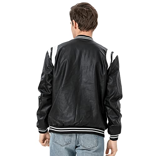 Chuida Slim Fit Men's Stand Collar Leather Jacket Motorcycle Lightweight Faux Pu Faux Leather Zip Up Bomber Coat Men Casual Outwear (As1, Alpha, L, Regular, Regular, Black) #TOP1
