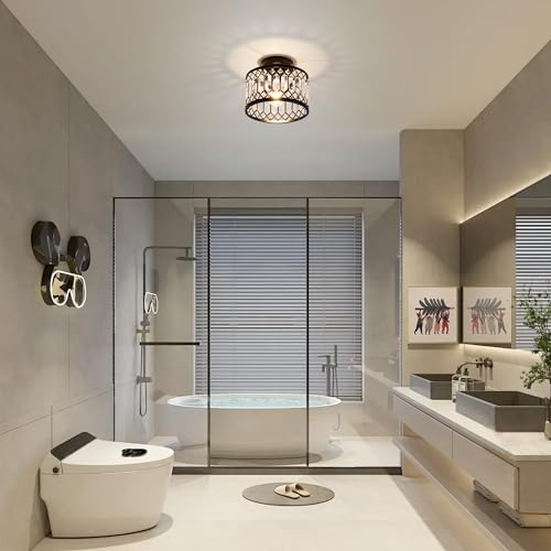 Rpzloila Crystal Ceiling Light Fixture, Modern Semi Flush Mount Ceiling Light,Crystal Chandelier for Kitchen Bedroom Bathroom Entryway Black (Bulb not Included) by Rpzloila - Image 6