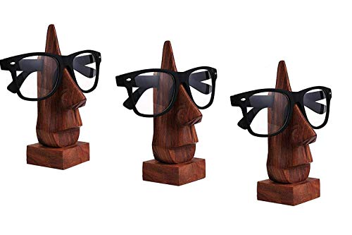 Bignay Wooden Handmade Spectacle Holder Eyewear Holder Display Stand Decorative Desk Accessories Eyeglass Holder Spectacle Display Stand Eyeglass Holder Organizer for Office Desk Home Décor Pack of 3