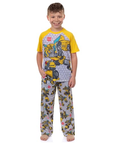 INTIMO Transformers Pajamas Boys Raglan Short Sleeve and Pant PJ Set (Bumblebee 6/7)