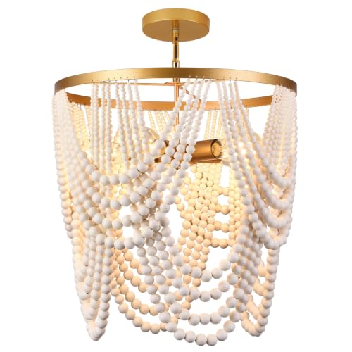 Bohemia Beaded Chandelier - Gold and Oak Finish