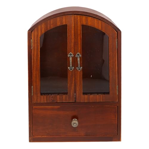 Gadpiparty Organiseur de bureau en bois avec tiroir et portes en verre, élégant comptoir en bois café pour cosmétiques et accessoires, ajustement polyvalent pour la maison avec accès pratique