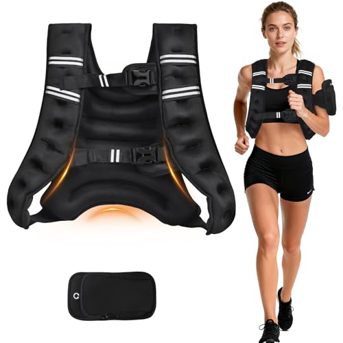 Weighted Vest for Women Men 8lb/12lb/16lb/20lb Weighted Running Vest with Reflective Stripes, Detachable Phone Pocket for Workout, Walking, Strength