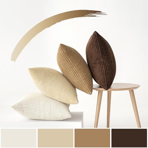 MIULEE Corduroy Cushion Covers Soft Decorative Square Throw Pillow Covers for Spring Cushion Soft Pillowcase Striped Corduroy Cushion Covers Pack of four for Home decor Sofa 16x16 Inch Coffe Brown - Image 3