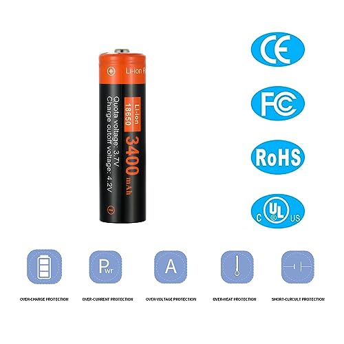 Ecosolutions 618202059872 Universal Smart 2 Slots 18650 Battery Charger Set,4 Pack 3400 Mah Rechargeable Button Top Batteries Battery thumb #4
