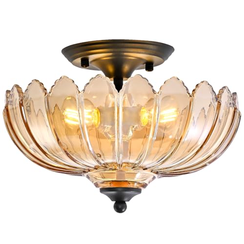 Ruibutrade Amber Glass Ceiling Light Fixture - Handcrafted Art Glass